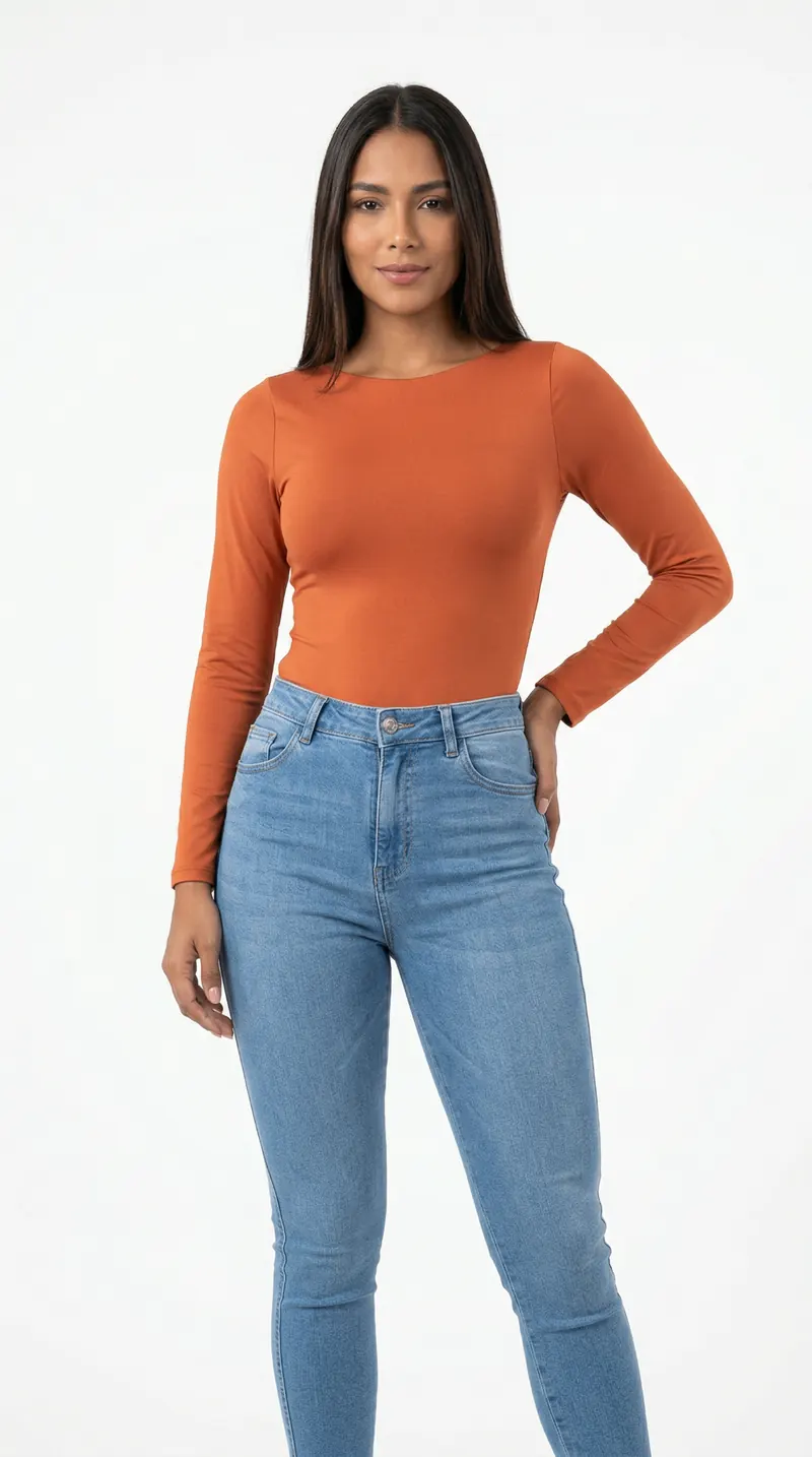 Body naranja manga larga ANNALU para mujer